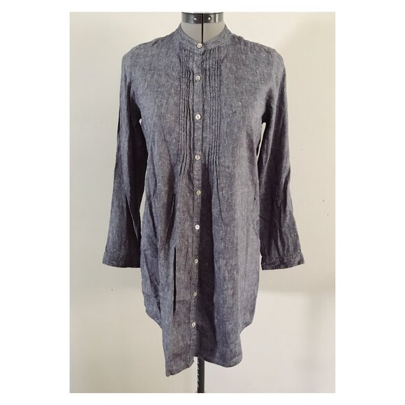J.Jill Sz XS Linen Blend Navy Pintuck Front Banded Collar Tunic - Picture 1 of 8